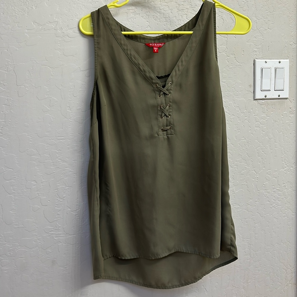 GUESS olive green sleeveless blouse size medium